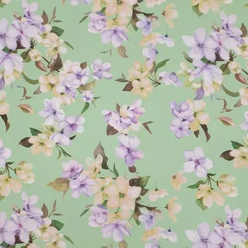 Šifon N5900 světle zelený, žluté a fialové květy, š.145