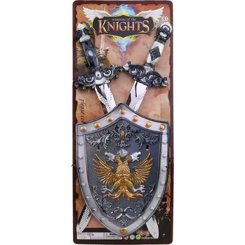 Dětská zbraň Rytířská souprava set 2 meče + štít zdobený na kartě plast