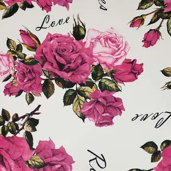 Šifon N5896 LOVE, růžové růže, š.145