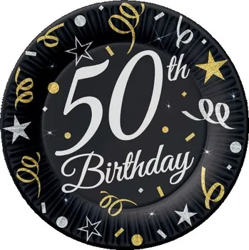 Party nádobí Talířky 50.narozeniny, černé barvy, 6 ks, 23 cm