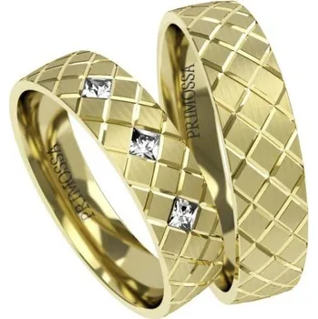 Prsten Primossa Matné snubní prsteny s křížovým reliéfem Primossa, žluté zlato - vzor č. 1174 Dámský prsten: 48 mm, Pánský prsten: 64mm