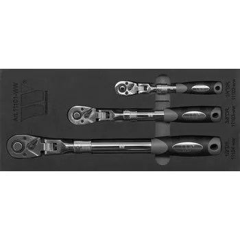 Gola sada Sada teleskopických ráčen s výkyvnou hlavou a vyhazovákem 1/2", 3/8", 1/4", 72 zubů, 3 ks, Welzh (Welzh Werkzeug)