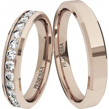 Prsten Primossa Snubní prsteny se zirkony a zkosenými hranami Primossa, růžové zlato - vzor č. 305 Dámský prsten: 63 mm, Pánský prsten: 72mm