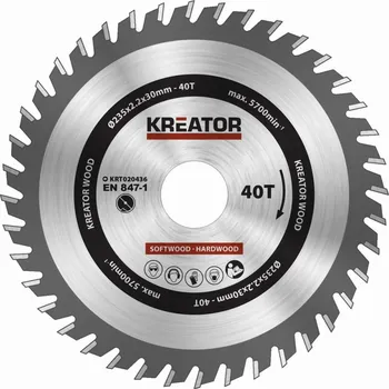 Pilový kotouč KREATOR KRT020436 - Pilový kotouč na dřevo 235mm 40T + 1X pracovní rukavice zdarma