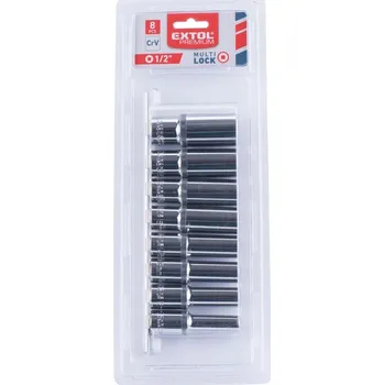 Ruční nářadí hlavice nástrčné prodloužené, MULTI-LOCK, sada 8ks, 1/2', CrV