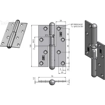 pant Závěs dveřní rovný 120 Ms''L'' č.93010800 (Závěs dveřní do dveří závěs pant na dveře panty)
