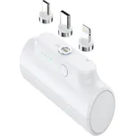 Cestovní powerbanka 3000 mAh pro telefony s Lightning, Micro USB a USB-C konektorem - bílá