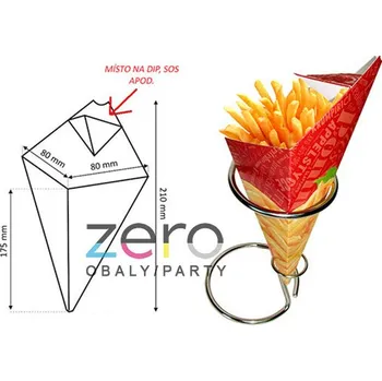 Jednorázové nádobí Kornout papírový na hranolky + sos 350 ml - barevný