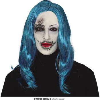 Karnevalová maska Guirca Fiestas Španělsko Latexová maska s modrými vlasy