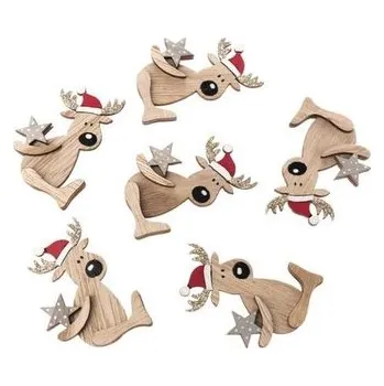 Vánoční dekorace Dřevěný sobík s čepicí 6 ks