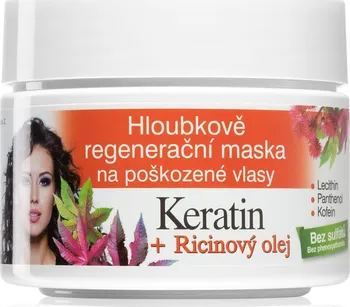 Vlasová regenerace Bione Cosmetics Keratin + Ricinový olej hloubkově regenerační maska na poškozené vlasy 260 ml