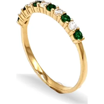 Prsten Zlatý prsten zdobený zelenými a bílými zirkony