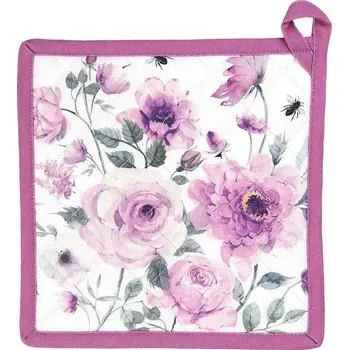 Chňapka Clayre & Eef Bavlněná podložka pod hrnec nebo chňapka Roses & Butterflies 20x20 cm