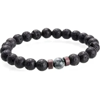 Souprava šperků Trendy Pánský náramek z lávových kamenů s dřevěnými korálky a Labradoritem B.