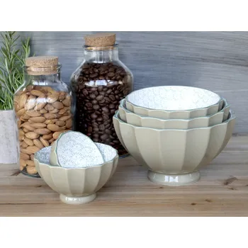 Set 5ks zelená porcelánová miska s ornamenty uvnitř Arés - Ø15*9 cm