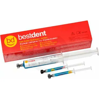Dentální hygiena BestDent Etchgel leptací gel modrý 37% Balení: 36 g + 2 x 1,2 g + 24 špiček