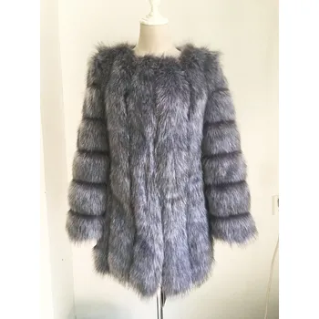 Dámská bunda Dlouhý kožich prošívaná zimní bunda chlupatá Barva: Stříbrná, Velikost: XL