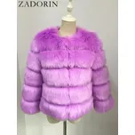 Dámský kožich zimní bunda chlupatý s 3/4 rukávy Barva: Fialová, Velikost: 4XL