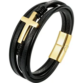 Náramek Amparo Miranda® Kožený náramek Gold Cross S150 černý
