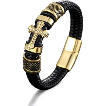 Náramek Amparo Miranda® Kožený náramek Golden Cross 278 černý