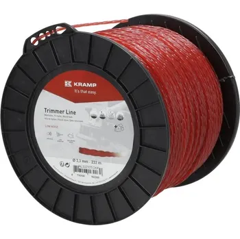 Žací struna spirálová, nízkohlučná, červená, 3,3 mm x 232 m Kramp (KP-NL33232TCKR) (Žací struna Kramp Ø 3,3 mm, 232 m. Spirálová - nízkohlučná - červená. Speciálně navržený spirálový tvar slouží pro výrazné snížení hlučnosti. Struny se méně zalepují v žac