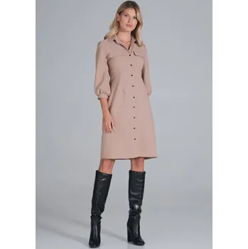 Dámské šaty Béžové košilové midi šaty M849 Beige Velikost: S