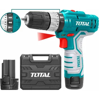 Elektrické nířadí Vrtací šroubovák AKU s příklepem, 12V Li-ion (2x), 1500mAh TOTAL