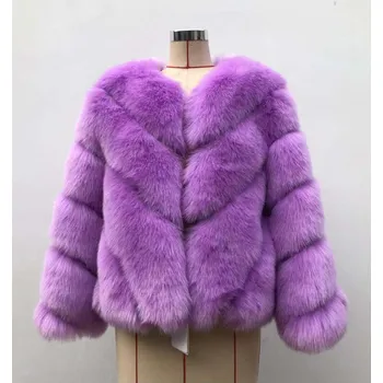 Dámská parka Dámský umělý kožich zimní chlupatá bunda prošívaná Barva: Fialová, Velikost: M