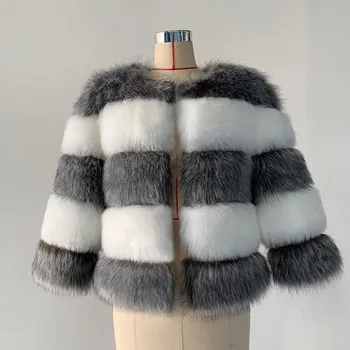 Dámská bunda Dámský přichovaný kožich plyšová bunda bez kapuce Barva: Stříbrná, Velikost: L