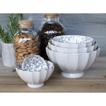 Set 5ks mocca porcelánová miska s ornamenty uvnitř Arés - Ø15*9 cm