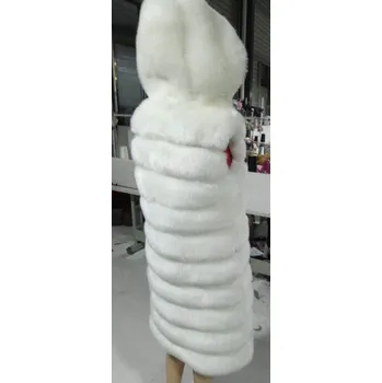 Dámská vesta Dlouhá kožešinová vesta zimní kožich s kapucí bez rukávů Barva: Bílá, Velikost: XL