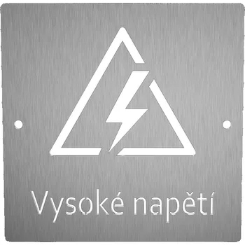 Domovní cedule Nerezový piktogram VYSOKÉ NAPĚTÍ 1a Rozměr: 10 x 10 cm