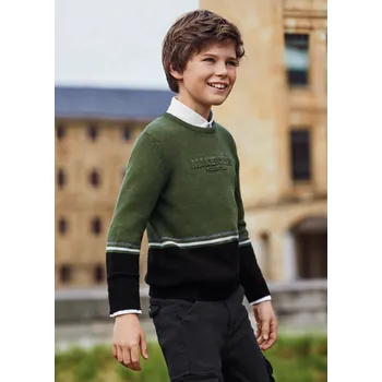 Chlapecká mikina Mayoral chlapecký svetr s pruhy 7384 zelený Rozměr: 160 (14 let)