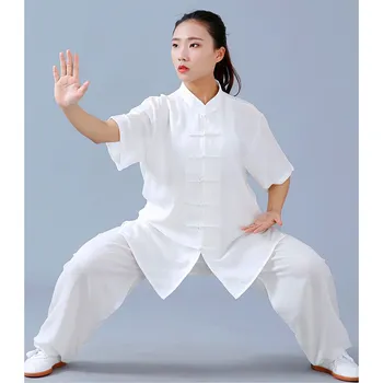 Oblečení pro bojové sporty Kung Fu, Tai Chi oblečení obleky s krátkým rukávem ---- Bílý (žena)