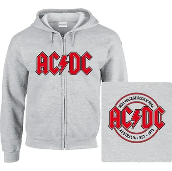 Pánská mikina šedivá mikina s kapucí a zipem AC/DC - High Voltage Rock And Roll