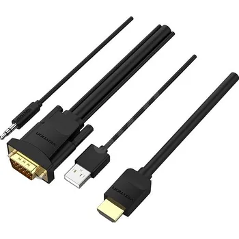 Datový kabel Vention HDMI to VGA Cable with Audio Output & USB Power Supply 2M Black