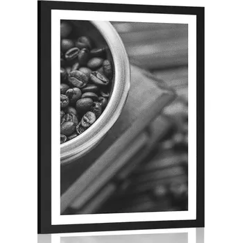 Příprava kávy Dovido Plakát s paspartou vintage mlýnek na kávu v černobílém provedení