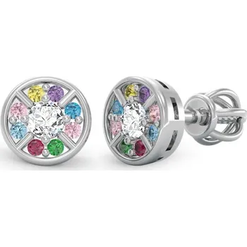Náušnice Couple, Třpytivé peckové náušnice Adrianne, bílé zlato s&nbsp;různobarevnými zirkony, 585-66-3-0374.1B00.0.00.301.05