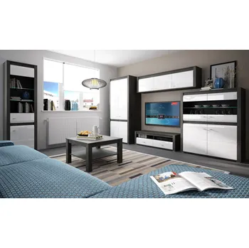 Obývací stěna Sevilla obývací pokoj s televizním stolkem typu 50 norská černá borovice/bílý lesk