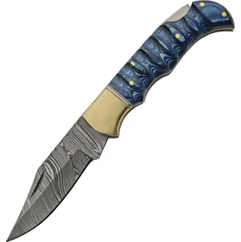 kapesní nůž Zavírací nůž Damascus Grooved Lockback Blue