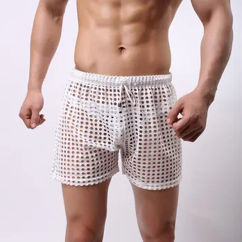 Pánské erotické prádlo Pánské erotické rafinované dírkované trenýrky, kraťasy Bílá XL