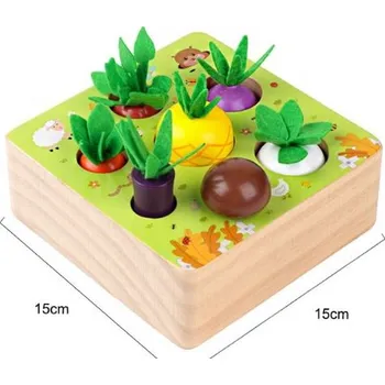 Dřevěná hračka Čína Montessori vzdělávací hračka - záhonek se zeleninou Varianta: 15x15 cm, různá zelenina