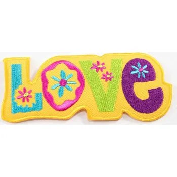 Nažehlovací záplata - LOVE - rozměr 4,5 cm x 10,5 cm - žlutá