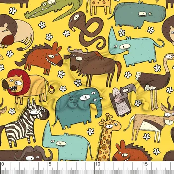 Zakázkový tisk, softshell, kočárkovina... Wild Africa a kytky žlutá Látky k tisku: Softshell letní