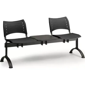 Plastová lavice černá Visio LC9285C - podnož černá, 2 místná + stolek