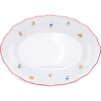 Thun Rulak Zettlitz Ovál, 32 cm, Ophelia, házenka s červ. proužkem, porcelán Thun RZ