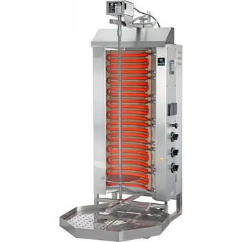 Kuchyňský gril Elektrický gril na kebab/gyros, 3 topná pole, zátěž 70 kg, 400V, 9 kW, 500x450x1120 mm, nádoba na tuk 500x500 mm | POTIS, E3-S