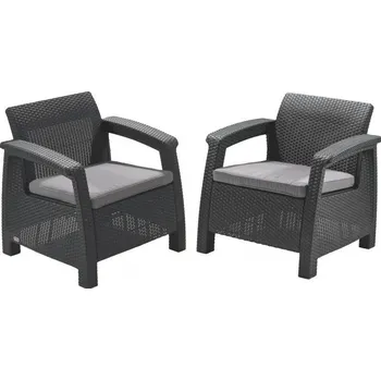 2x ratanové křesílko na balkon / terasu, vč. polstru, antracit