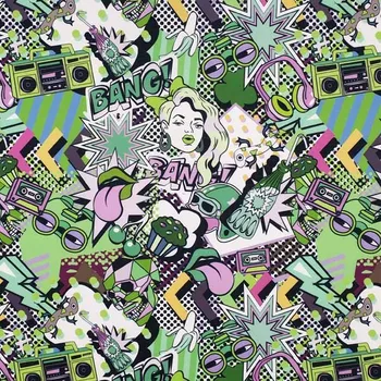 Úplet PUNTO, zelený komiks, 280g/m, š.145