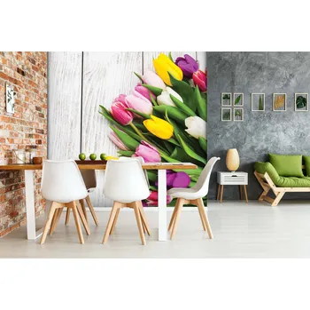 Fototapeta Malvis ® Tapeta Tulipány a dřevo Vel. (šířka x výška): 144 x 105 cm